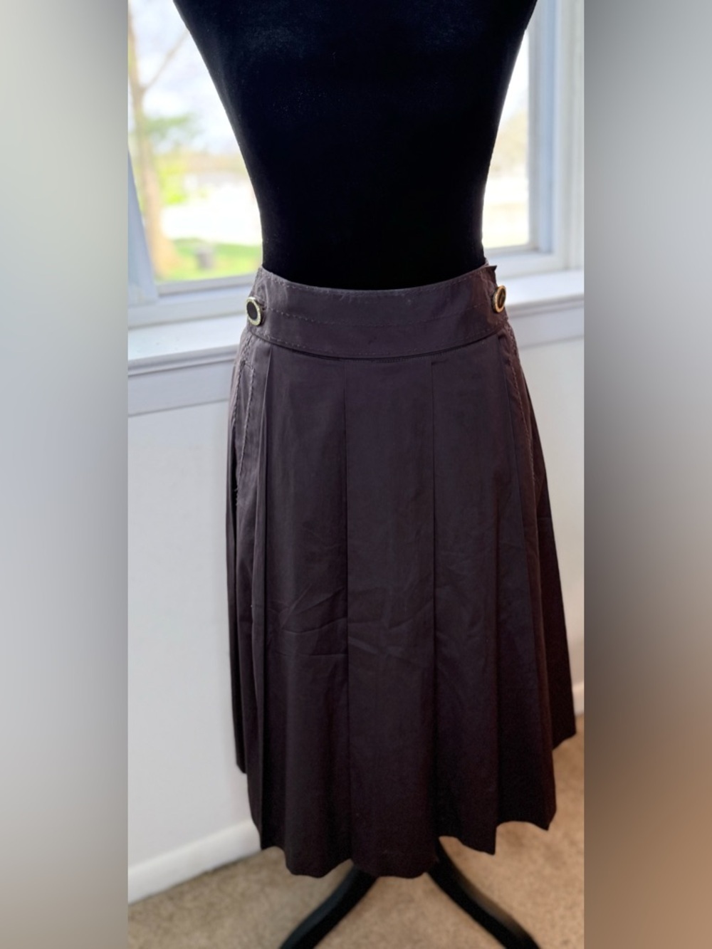 Tory Burch brown pleated A line skirt pockets preppy chic designer knee midi 8 - Picture 2 of 12